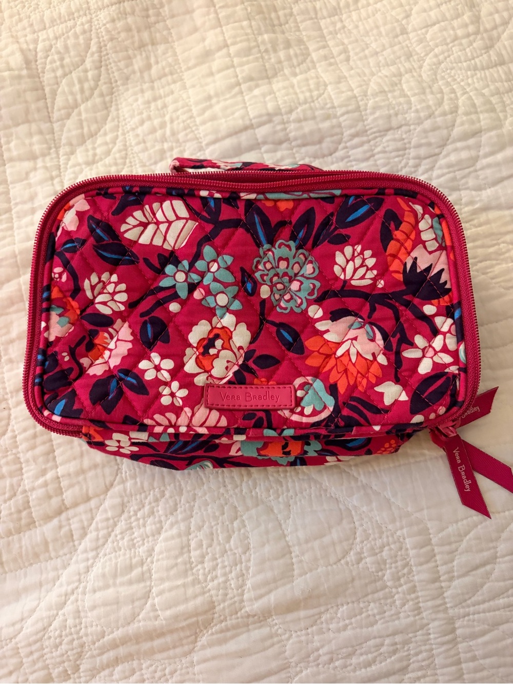 Vera Bradley Hot Pink Floral Quilted Travel Cosmetic Case